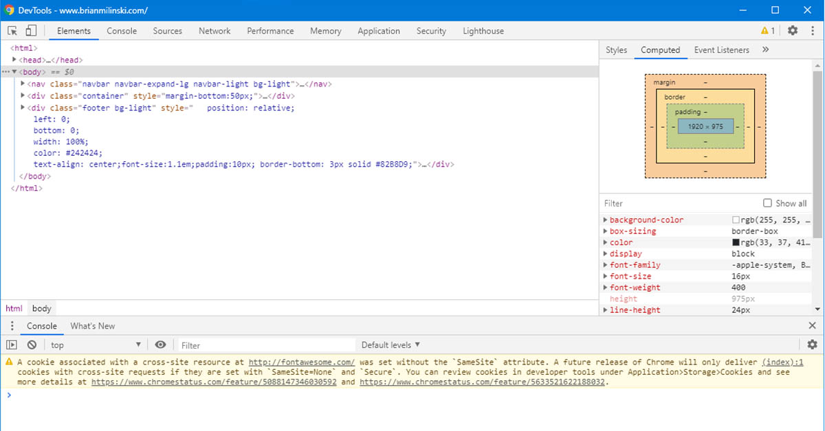 Browser Tools Window Using Google Chrome